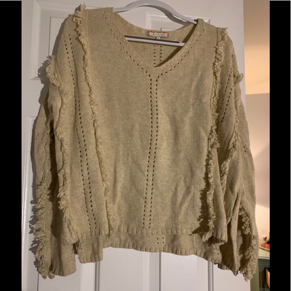 Oversized fringe tan sweater- Anthropologie